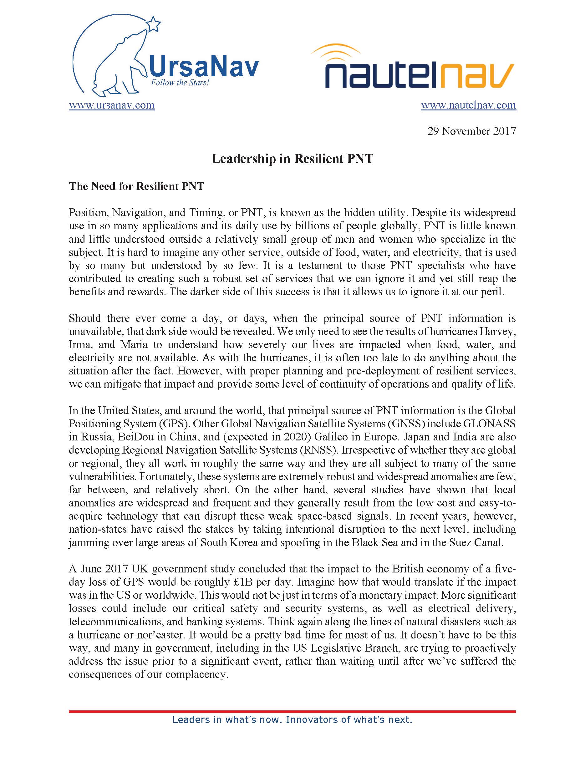 The Need for Resilient PNT